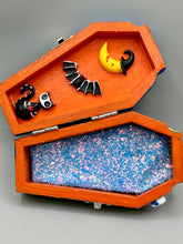 Load image into Gallery viewer, Halloween Black Cat Wood Coffin Box, Dia De Los Muertos Cat Keepsake Box, Day Of The Dead Art