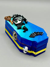 Load image into Gallery viewer, Halloween Black Cat Wood Coffin Box, Dia De Los Muertos Cat Keepsake Box, Day Of The Dead Art