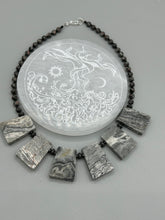 Load image into Gallery viewer, This rustic necklace features an eye-catching large trapezoid-shaped Picasso jasper and black agate combo set in a unique and chic design. Handcrafted from genuine stones, this necklace is perfect for any bohemian look. Measurements: Necklace is 19 1/2"