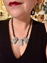 Load image into Gallery viewer, Large Trapezoid Shaped Picasso Jasper Stone And Black Agate Beaded Necklace, Hippie Lovers Genuine Stone, Bohemian