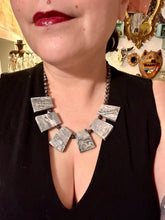 Load image into Gallery viewer, This rustic necklace features an eye-catching large trapezoid-shaped Picasso jasper and black agate combo set in a unique and chic design. Handcrafted from genuine stones, this necklace is perfect for any bohemian look. Measurements: Necklace is 19 1/2"