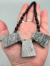 Load image into Gallery viewer, Large Trapezoid Shaped Picasso Jasper Stone And Black Agate Beaded Necklace, Hippie Lovers Genuine Stone, Bohemian