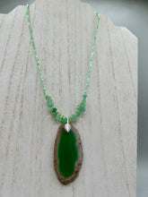 Load image into Gallery viewer, Dark Green Agate Geode Sliced Stone Chip Necklace, Hippie Crystal Jewelry, Shabby Boho Chic, Natural Gemstone