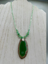 Load image into Gallery viewer, Dark Green Agate Geode Sliced Stone Chip Necklace, Hippie Crystal Jewelry, Shabby Boho Chic, Natural Gemstone