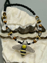 Load image into Gallery viewer, Honey Bee Pendant With Black and Yellow Beaded Necklace, Summer Hippie Nature Lovers