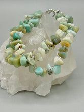 Load image into Gallery viewer, Nature inspired double-strand genuine amazonite chip stone beaded bracelet. Crafted with metal wire and fastened with a toggle clasp. Measurements: 7 3/4" in length
