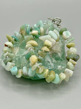 Load image into Gallery viewer, Nature inspired double-strand genuine amazonite chip stone beaded bracelet. Crafted with metal wire and fastened with a toggle clasp. Measurements: 7 3/4" in length