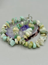 Load image into Gallery viewer, Nature inspired double-strand genuine amazonite chip stone beaded bracelet. Crafted with metal wire and fastened with a toggle clasp. Measurements: 7 3/4" in length