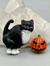 Load image into Gallery viewer, Cat And Pumpkin Polymer Clay Art Magnets, Hand Crafted Mini Cat And Pumpkin