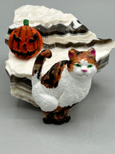 Load image into Gallery viewer, Cat And Pumpkin Polymer Clay Art Magnets, Hand Crafted Mini Cat And Pumpkin