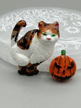 Load image into Gallery viewer, Cat And Pumpkin Polymer Clay Art Magnets, Hand Crafted Mini Cat And Pumpkin