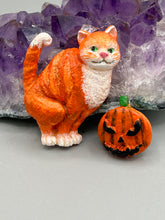 Load image into Gallery viewer, Cat And Pumpkin Polymer Clay Art Magnets, Hand Crafted Mini Cat And Pumpkin