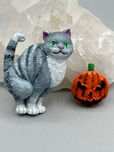 Load image into Gallery viewer, Cat And Pumpkin Polymer Clay Art Magnets, Hand Crafted Mini Cat And Pumpkin