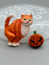 Load image into Gallery viewer, Cat And Pumpkin Polymer Clay Art Magnets, Hand Crafted Mini Cat And Pumpkin