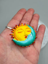 Load image into Gallery viewer, Nature lovers dream, these hand-crafted sun and moon magnet art is perfect for adding a traditional Mexican folk art touch to any home decoration on refrigerators, lockers, cubicles or toolboxes. Hand sculpted design features an eye-catching, highly detailed sun and moon motifs.
