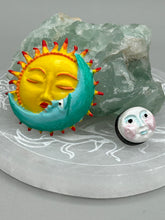 Load image into Gallery viewer, Nature lovers dream, these hand-crafted sun and moon magnet art is perfect for adding a traditional Mexican folk art touch to any home decoration on refrigerators, lockers, cubicles or toolboxes. Hand sculpted design features an eye-catching, highly detailed sun and moon motifs.
