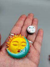 Load image into Gallery viewer, Nature lovers dream, these hand-crafted sun and moon magnet art is perfect for adding a traditional Mexican folk art touch to any home decoration on refrigerators, lockers, cubicles or toolboxes. Hand sculpted design features an eye-catching, highly detailed sun and moon motifs.