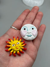 Load image into Gallery viewer, Nature lovers dream, these hand-crafted sun and moon magnet art is perfect for adding a traditional Mexican folk art touch to any home decoration on refrigerators, lockers, cubicles or toolboxes. Hand sculpted design features an eye-catching, highly detailed sun and moon motifs.