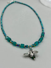 Load image into Gallery viewer, Honey Bee Pendant With Teal, Gold, And Turquoise Beaded Necklace, Summer Hippie Nature Lovers