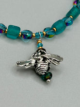 Load image into Gallery viewer, Honey Bee Pendant With Teal, Gold, And Turquoise Beaded Necklace, Summer Hippie Nature Lovers