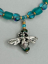 Load image into Gallery viewer, Honey Bee Pendant With Teal, Gold, And Turquoise Beaded Necklace, Summer Hippie Nature Lovers
