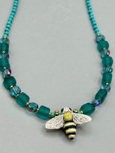 Load image into Gallery viewer, Honey Bee Pendant With Teal, Gold, And Turquoise Beaded Necklace, Summer Hippie Nature Lovers