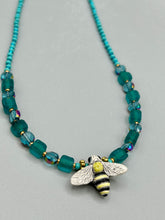 Load image into Gallery viewer, Honey Bee Pendant With Teal, Gold, And Turquoise Beaded Necklace, Summer Hippie Nature Lovers