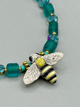 Load image into Gallery viewer, Honey Bee Pendant With Teal, Gold, And Turquoise Beaded Necklace, Summer Hippie Nature Lovers