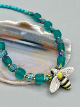 Load image into Gallery viewer, Honey Bee Pendant With Teal, Gold, And Turquoise Beaded Necklace, Summer Hippie Nature Lovers