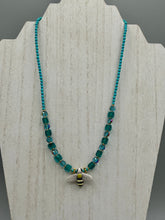 Load image into Gallery viewer, Honey Bee Pendant With Teal, Gold, And Turquoise Beaded Necklace, Summer Hippie Nature Lovers