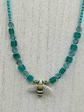 Load image into Gallery viewer, Honey Bee Pendant With Teal, Gold, And Turquoise Beaded Necklace, Summer Hippie Nature Lovers