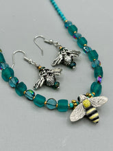 Load image into Gallery viewer, Honey Bee Pendant With Teal, Gold, And Turquoise Beaded Necklace, Summer Hippie Nature Lovers