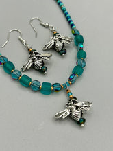 Load image into Gallery viewer, Honey Bee Pendant With Teal, Gold, And Turquoise Beaded Necklace, Summer Hippie Nature Lovers