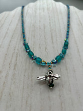 Load image into Gallery viewer, Honey Bee Pendant With Teal, Gold, And Turquoise Beaded Necklace, Summer Hippie Nature Lovers