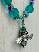 Load image into Gallery viewer, Honey Bee Pendant With Teal, Gold, And Turquoise Beaded Necklace, Summer Hippie Nature Lovers