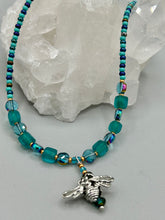 Load image into Gallery viewer, Honey Bee Pendant With Teal, Gold, And Turquoise Beaded Necklace, Summer Hippie Nature Lovers