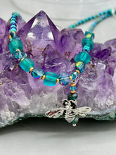Load image into Gallery viewer, Honey Bee Pendant With Teal, Gold, And Turquoise Beaded Necklace, Summer Hippie Nature Lovers