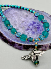 Load image into Gallery viewer, Honey Bee Pendant With Teal, Gold, And Turquoise Beaded Necklace, Summer Hippie Nature Lovers