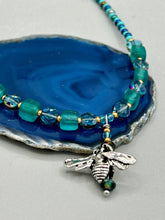 Load image into Gallery viewer, Honey Bee Pendant With Teal, Gold, And Turquoise Beaded Necklace, Summer Hippie Nature Lovers