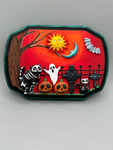 Load image into Gallery viewer, Day Of The Dead Wall Art Decor | Black Cats In A Cemetery, Jack-O-Lantern, Bats and Ghost Artwork