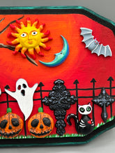Load image into Gallery viewer, Day Of The Dead Wall Art Decor | Black Cats In A Cemetery, Jack-O-Lantern, Bats and Ghost Artwork