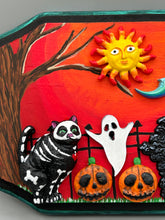 Load image into Gallery viewer, Day Of The Dead Wall Art Decor | Black Cats In A Cemetery, Jack-O-Lantern, Bats and Ghost Artwork