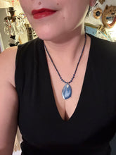Load image into Gallery viewer, Vibrant Royal Blue Agate Geode Sliced Stone Chip Necklace, Hippie Crystal Jewelry, Shabby Boho Chic, Natural Gemstone