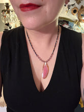 Load image into Gallery viewer, Hot Pink and Amber Agate Geode Sliced Stone Chip Necklace, Hippie Crystal Jewelry, Shabby Boho Chic, Natural Gemstone
