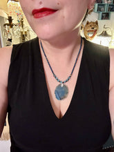 Load image into Gallery viewer, Dark Blue Agate Geode Sliced Stone Chip Necklace, Hippie Crystal Jewelry, Shabby Boho Chic, Natural Gemstone