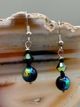 Load image into Gallery viewer, Elegantly crafted aurora borealis faceted glass beaded jewelry. These dainty earrings offer a versatile style that can effortlessly elevate any ensemble.  Measurements: 1” in length