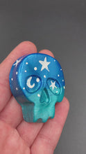 Load and play video in Gallery viewer, Day of the Dead Mini Skull Magnet, Nature Inspired Small Celestial & Moon Skull Art