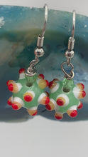 Load and play video in Gallery viewer, Bumpy Round Multicolored Lampworked Glass Beaded Earrings, Fiesta Piñata Shaped Bead, Virus Shaped Glass Bead