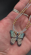 Load and play video in Gallery viewer, Dainty Butterly Sterling Silver Pendant With Glass Beaded Necklace, Nature Lovers Hippie Butterfly and Leaf Necklace, Whimsical Fairy