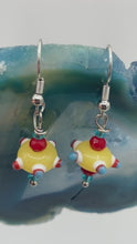 Load and play video in Gallery viewer, Bumpy Round Multicolored Lampworked Glass Beaded Earrings, Fiesta Piñata Shaped Bead, Virus Shaped Glass Bead